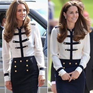 Kate Middleton style military black and white top